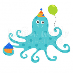 Blue Birthday Octopus Cute Digital Clipart, Cute Octopus Clip art, Birthday  Graphics, Birthday Octopus Illustration, #366