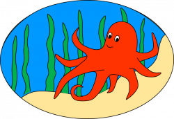 Clipart - Oval of Orange Octopus in seaweed