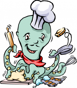 Octopus Chef Prepares Meal - Vector Image