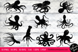 Octopus Silhouette Clipart Clip Art(AI, EPS, SVGs, JPGs, PNGs, PDF),  Octopus Clip Art Clipart Vectors - Commercial & Personal Use