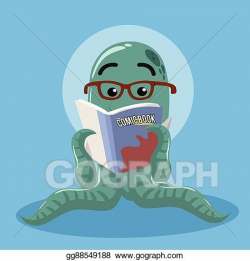 EPS Illustration - Octopus monster reading comic book ...