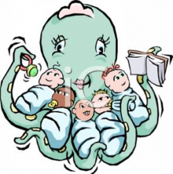 An Octopus Holding 5 Babies ,reading Them a Story, and ...