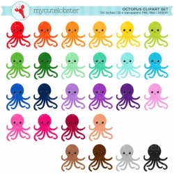 Rainbow Octopus Clipart Set - clip art of cute octopus, rainbow, sea, ocean  - personal use, small commercial use, instant download