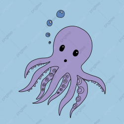 Small Lilac Octopus Under Water Drawn By Hand, Octopus ...