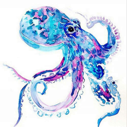 Diy Oil Painting, Paint By Number Kits -Watercolor Octopus,16X20 Inch