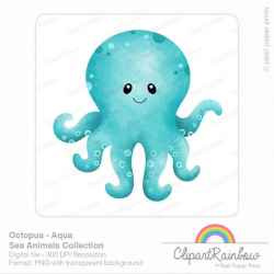 Octopus Clipart - Sea Animals Clip art - Watercolor graphics - Digital file