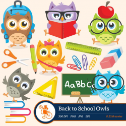Back to School Owls clip art, vector, graphics, digital clip art, digital  images, owls clip art, school digital clip art, owl clipart