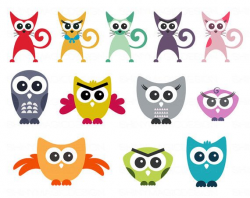 Owl Cats Clipart Includes Vector 300 DPI - Instant Download ...