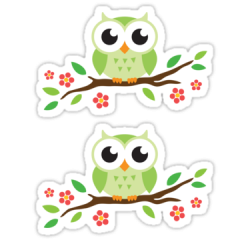 Cute green cartoon owl on floral branch stickers' Sticker by ...