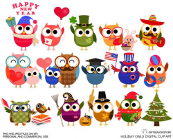 Holiday owls Digital clip art for Personal and Commercial ...