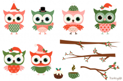 Christmas owls clipart set, Cute owl clip art, Winter ...