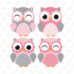 Baby Pink Grey Owl Clipart Graphics Digital Scrapbooking ...