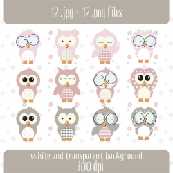 Pink & Gray Owl Clipart - Baby Owl - Nursery Clipart