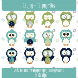 Green, Mint & Dark Blue Owl Clipart - Baby Owl - Nursery ...