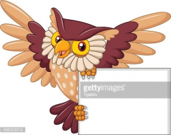 Cartoon Owl Bird Flying Holding Blank Sign premium clipart ...