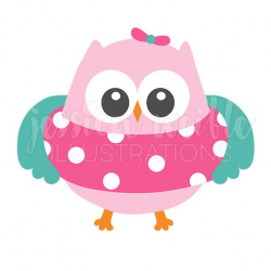 Floatie Girl Owl Clip Art, Cute Digital Clipart, Summer Clip ...