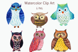 Watercolor Owls Clip Art