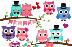Wedding Owls Clipart and Vectors