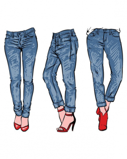 Hand drawn fashion design women's jeans. clipart commercial ...