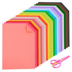 Caydo Double Sided Lightweight Construction Paper A4 Coloured Paper 20  Colors 60 Sheets and 1 Pieces Plastic Safety Scissors