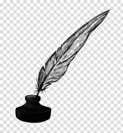 Black feather fountain pen illustration, Quill Paper Inkwell ...