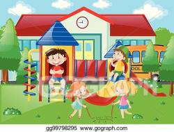 Vector Illustration - Students playing at playground in ...
