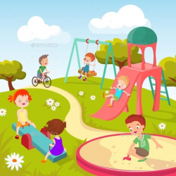 Cute children at playground. Happy children playing in ...