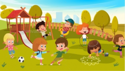 Kids Play in a Park Playground Vector Illustration