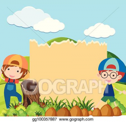 Vector Art - Border template with two boys in park. Clipart ...