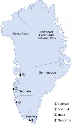Greenland Map - blank political Greenland map with cities