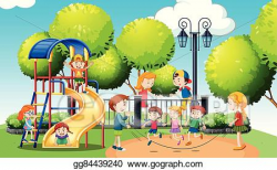 Vector Illustration - Children playing in the public park ...