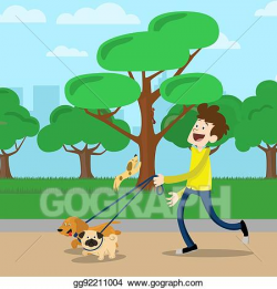 Vector Stock - Young man walking dog in park. Stock Clip Art ...