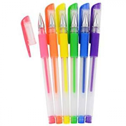 6 Neon Fashion Gel Pens (One 6-Pack Neon Gel Pens)