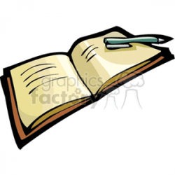 Cartoon book with open pages and pen clipart. Royalty-free clipart # 138665