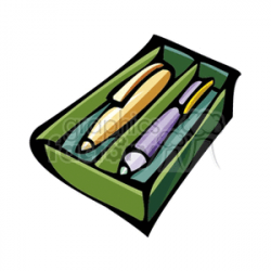 Cartoon box pen set clipart. Royalty-free clipart # 138731