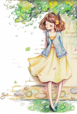 Watercolor painting Colored pencil Illustration - little girl 1200 ...