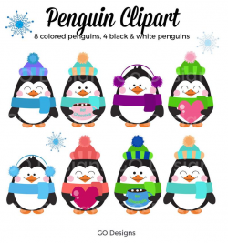 Penguin Clip Art, Cute Penguin Graphic, Penguin Clipart Set, Winter  Clipart, Cute Penguins, Penguins with Hearts Hot Chocolate Earmuffs