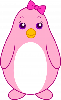 Pink Girly Penguin With Bow - Free Clip Art