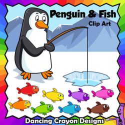 Clip Art Penguin and Fish | Clipart Set