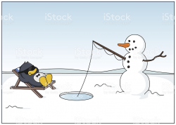 Penguin With Snowman In Winter Smart Idea Ice Fishing stock ...