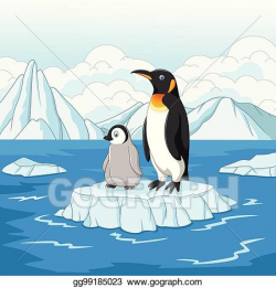 Vector Stock - Carton mother and baby penguin on ice floe ...