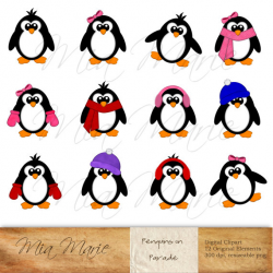 Penguins on Parade, penguin clip art, penguin clipart, scarf ...