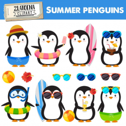 Summer Penguins Clip art Penguin clipart Pool party clipart Sea clipart  Beach clipart Cocktail clipart Sunglasses Surf Swimming Vacation Fun