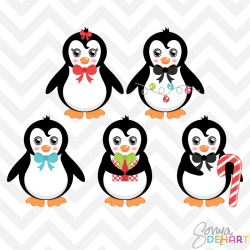 Clip Art Christmas Penguins Vector Clipart