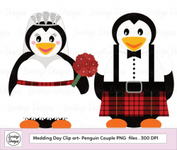 Wedding Day Clipart-Bride and Groom-Penguins Clipart-Wedding Couple Clip art