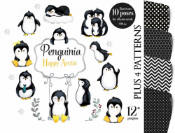 Penguin clip art, penguins clipart, digital illustration, penguin graphics  for baby shower, birthday, nursery art, artic animals, watercolor