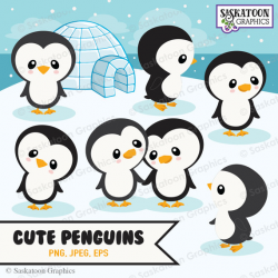 Cute Penguin Igloo Clipart - Instant Download File - Digital ...