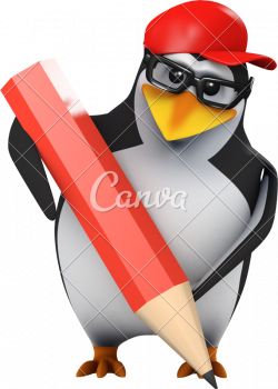 3d Penguin with Pencil - Photos by Canva