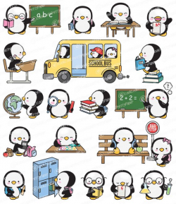 Premium Vector Clipart - Kawaii Penguins Back To School ...