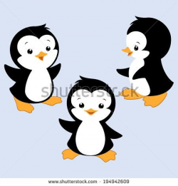 Vector illustration of three baby penguins for design ...